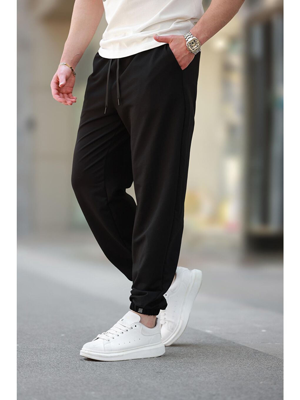 Siyah Rahat Kesim Paçası Lastikli Erkek Eşofman Altı E6573-4