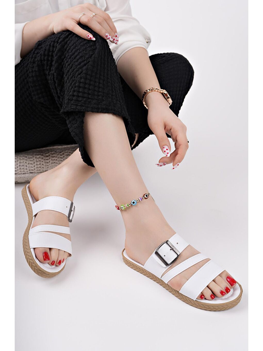 Beyaz HELENA Kadın Terlik Dış Mekan ve Ev Terliği-2