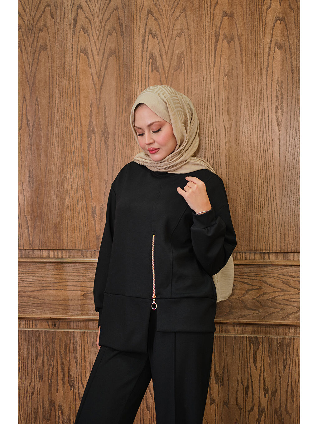 Kadın Fermuar Detay İkili Takım Siyah