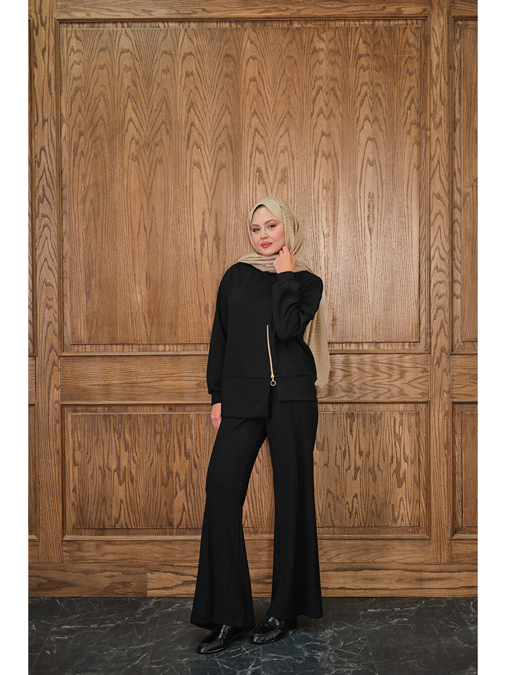 Kadın Fermuar Detay İkili Takım Siyah-1