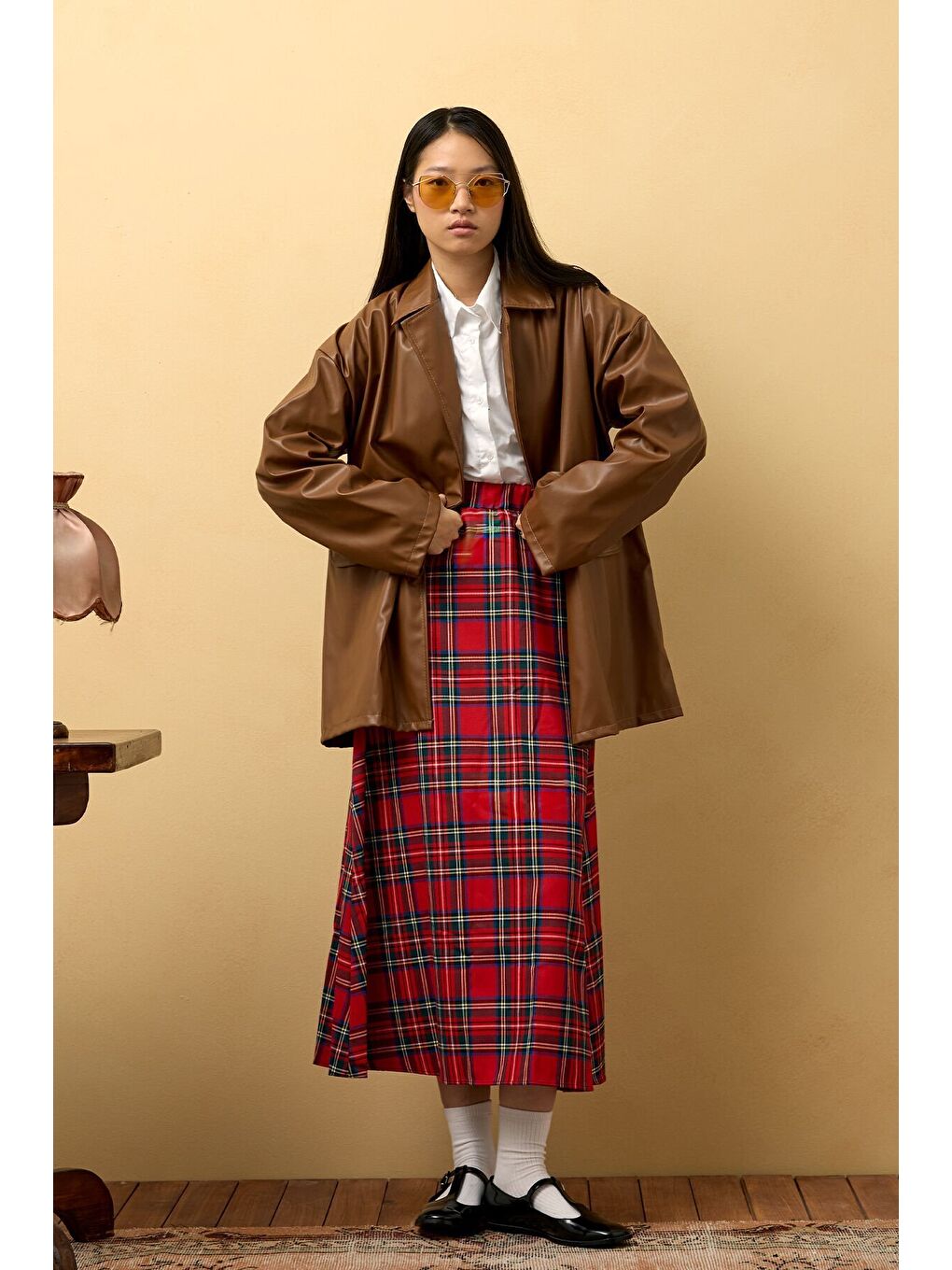 Kırmızı Ekose Kloş Etek-1