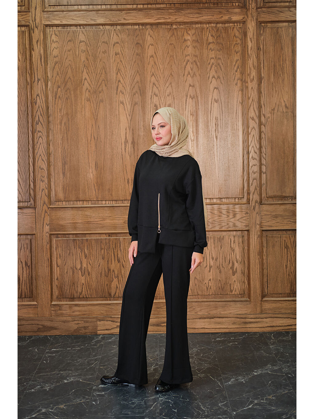 Kadın Fermuar Detay İkili Takım Siyah-2