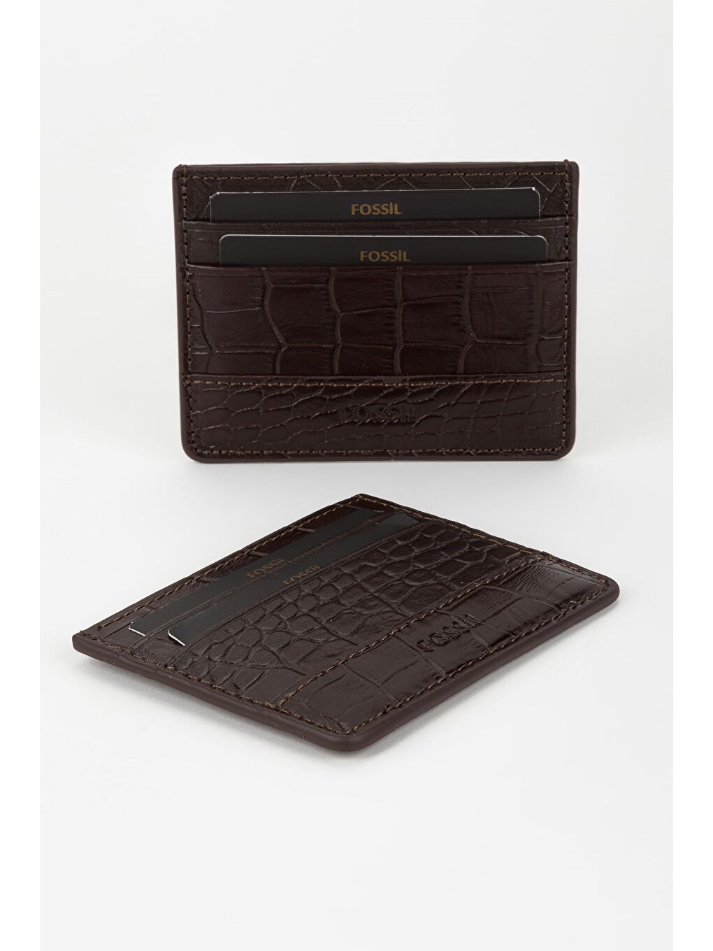 Kahverengi Kutulu Hakiki Deri Croco Kahve Unisex El Portföyü Cüzdan-3