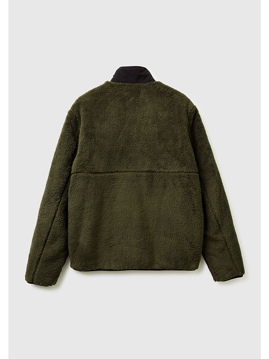 Erkek Haki  Önü Logo İşlemeli Cep Detaylı Dik Yaka Polar Ceket Mont-1