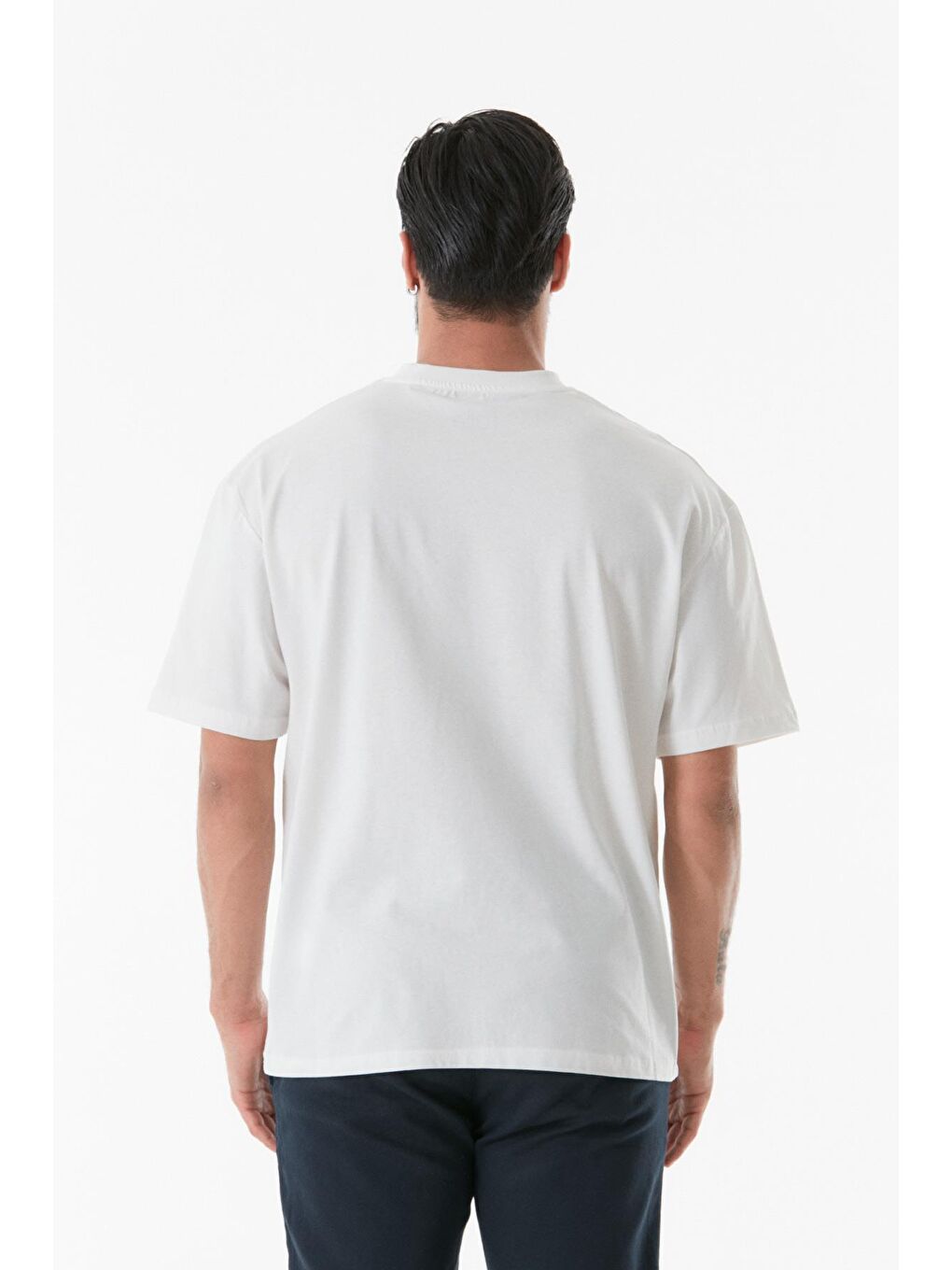 Ekru Bisiklet Yaka Yazı Baskılı Erkek Tişört-2
