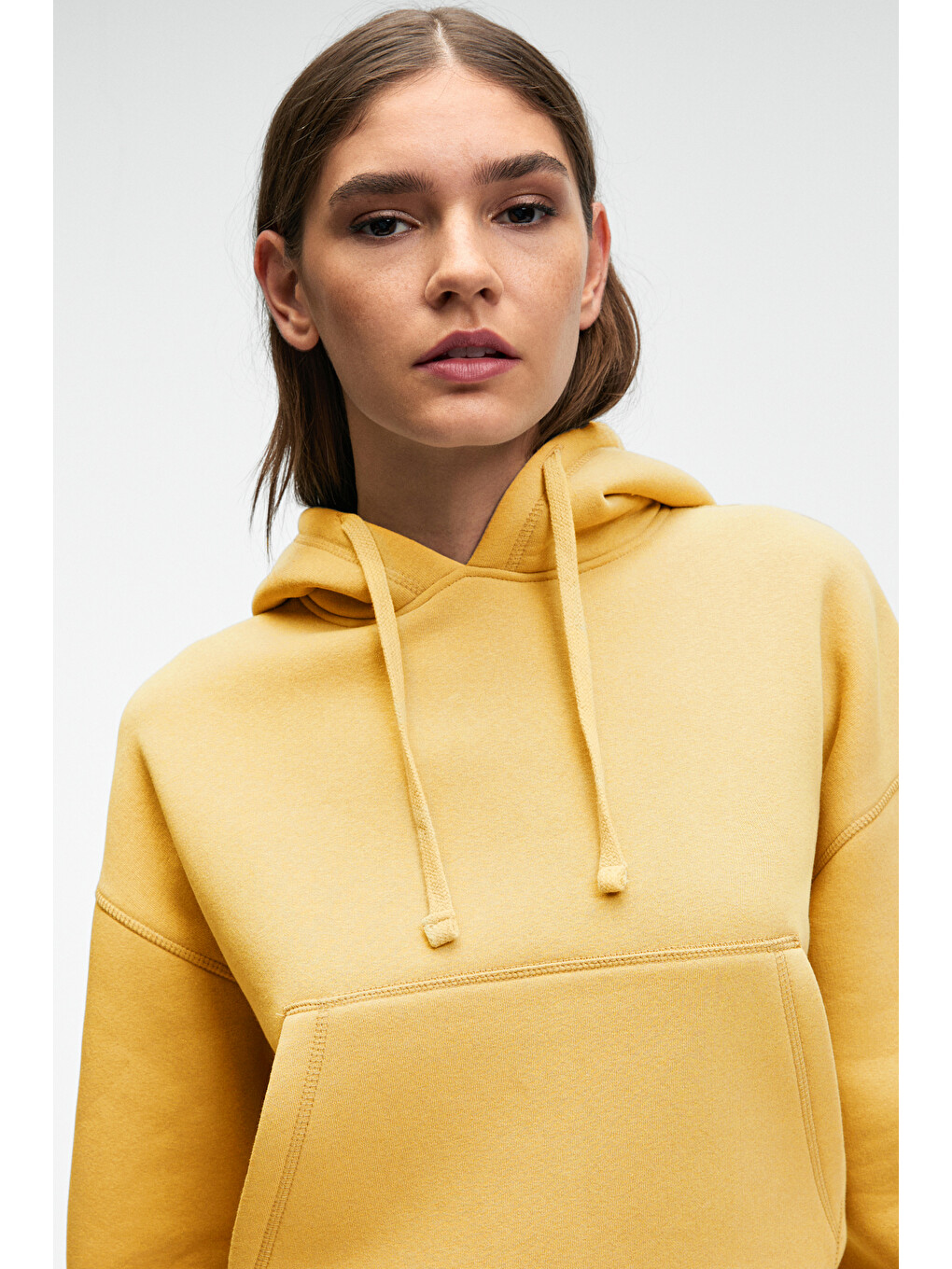 Selene Kadın Kapüşonlu Kangru Cepli Regular Fit Sarı Sweatshirt-2