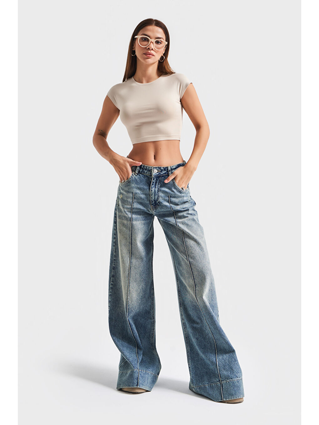 Mavi Kadın T Jean Rengi 12S5 65 Süper Palazzo Fit  100 Pamuk Orta Bel Denim Jean-1