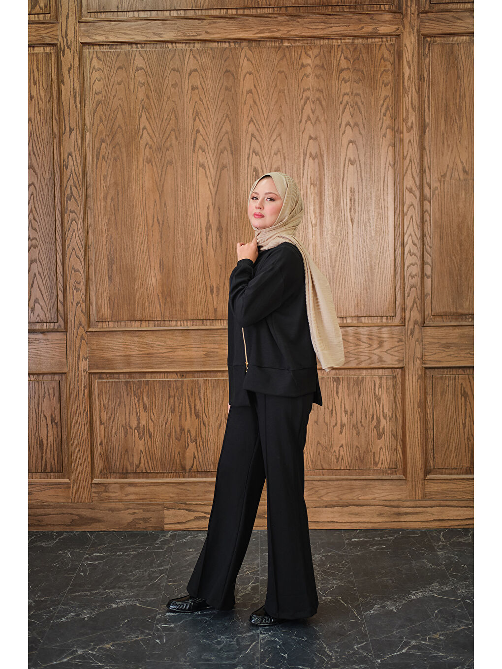 Kadın Fermuar Detay İkili Takım Siyah-4