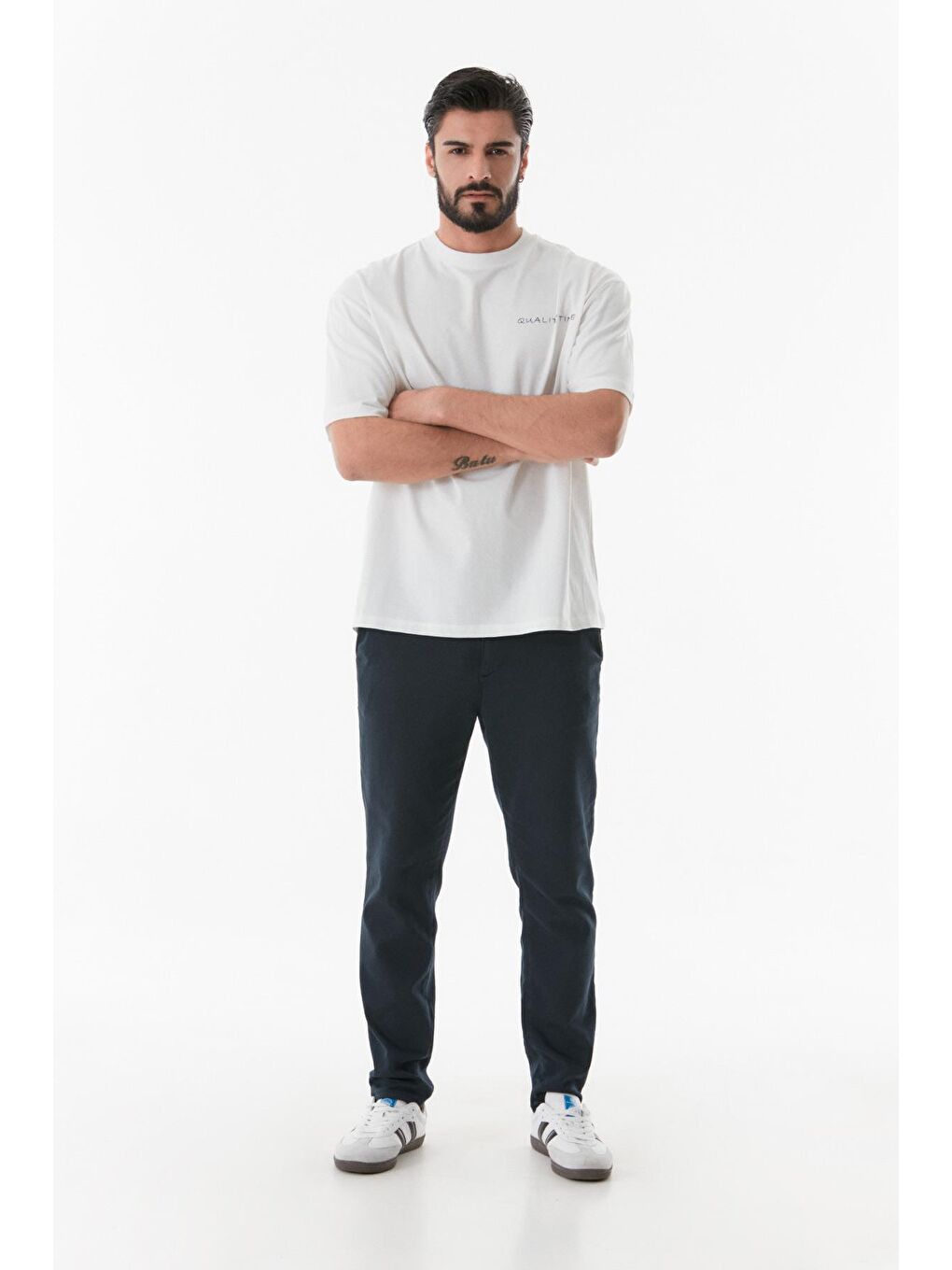 Ekru Bisiklet Yaka Yazı Baskılı Erkek Tişört-3