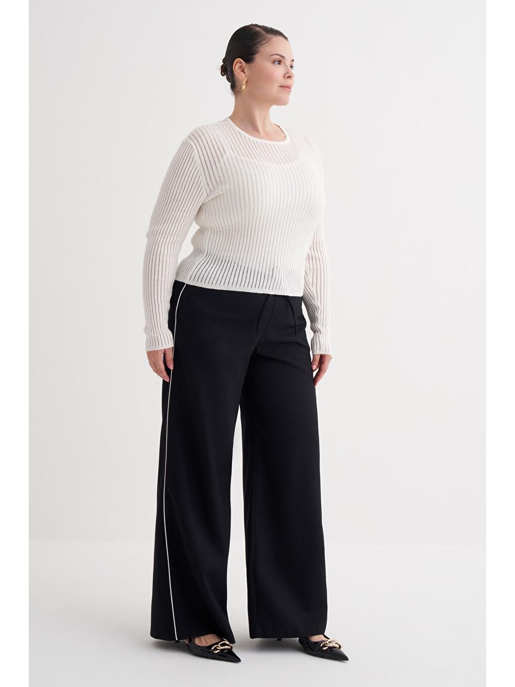 Beyaz Transparan İnce Triko Bluz-1