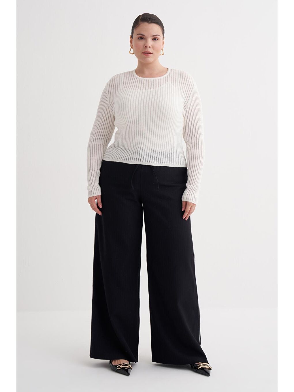 Beyaz Transparan İnce Triko Bluz-2