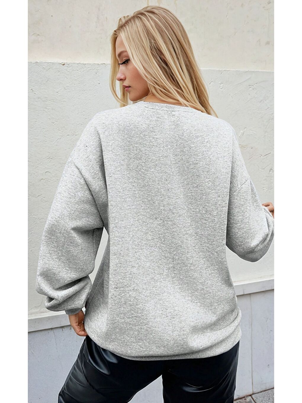 Los Angeles California Baskılı Gri Oversize Üç İplik Kadın Sweatshirt-1