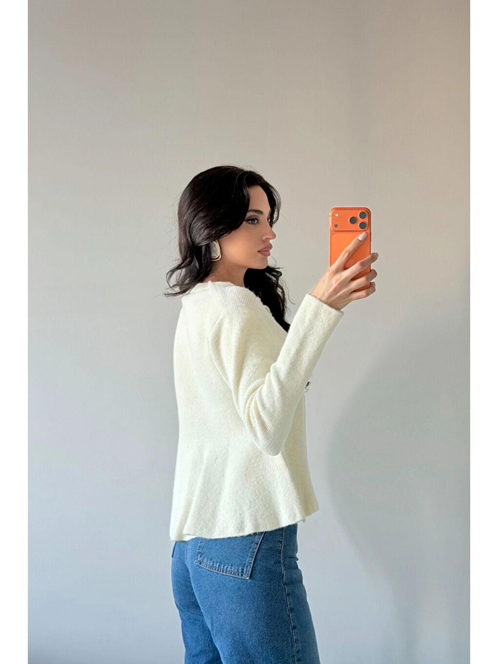 Kadın Ekru Eteği Volanlı Triko Hırka 1014-2525-2