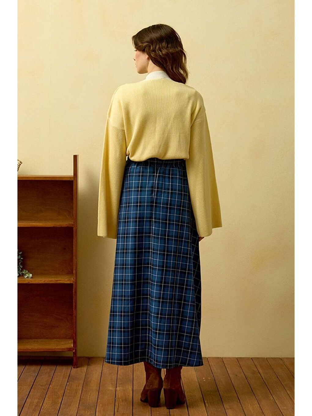 İndigo Ekose Kloş Etek-2