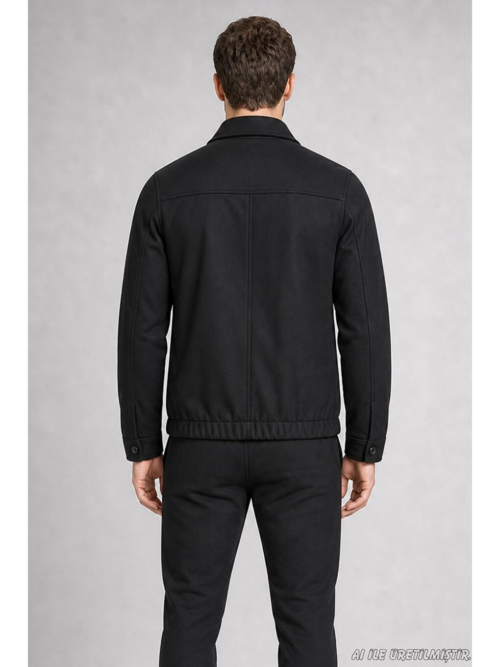 Siyah Erkek Oversize Fermuarlı İçi Kapitoneli Kaşe Ceket-3