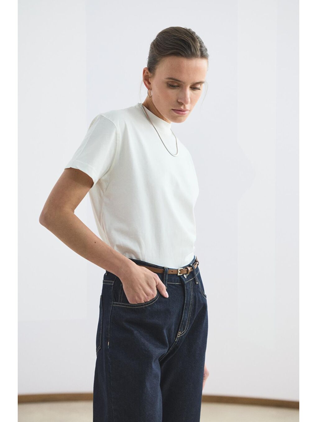 Yüksek Bel Düz Paça Jean Pantolon Koyu Mavi-3