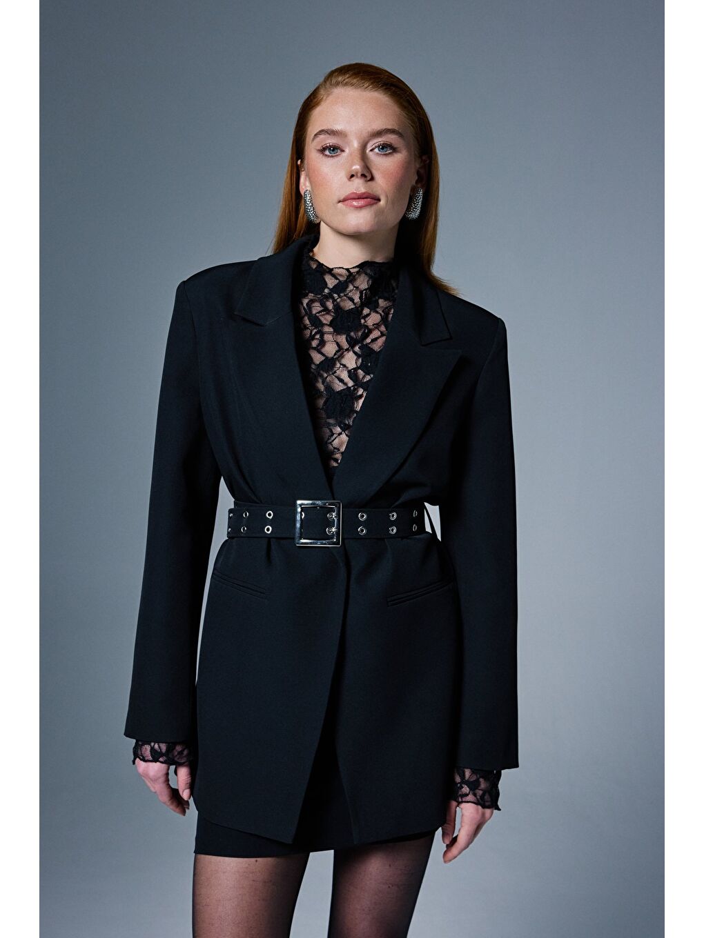 Kemer Detaylı Ceket - Siyah-3