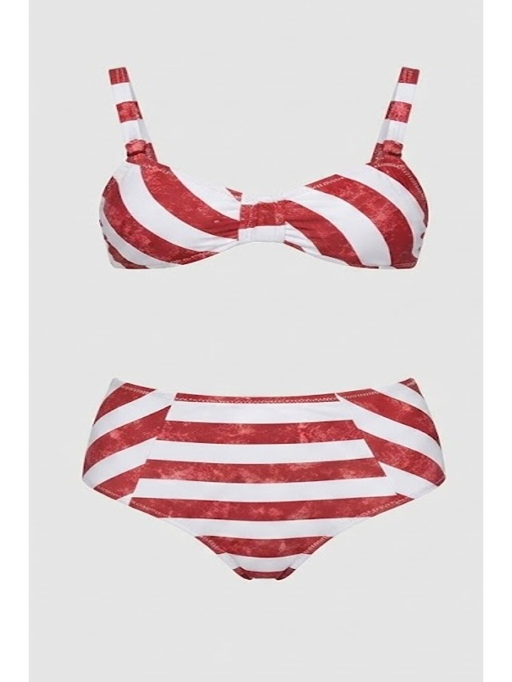 Yüksek Bel Straplez Bikini Takım 3225 Bordo/beyaz