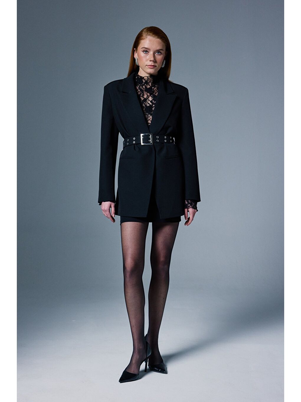 Kemer Detaylı Ceket - Siyah-5