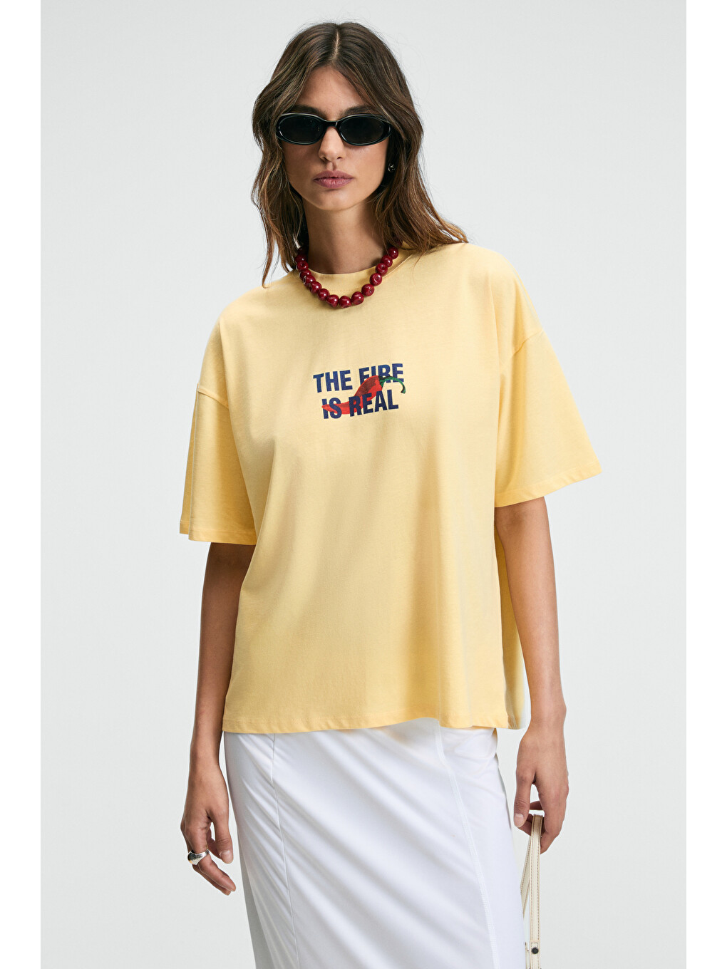 Sarı CASSIANE Kadın Bisiklet Yaka Kısa Kollu Ön Ve Arka Baskılı Regular SARI T-Shirt