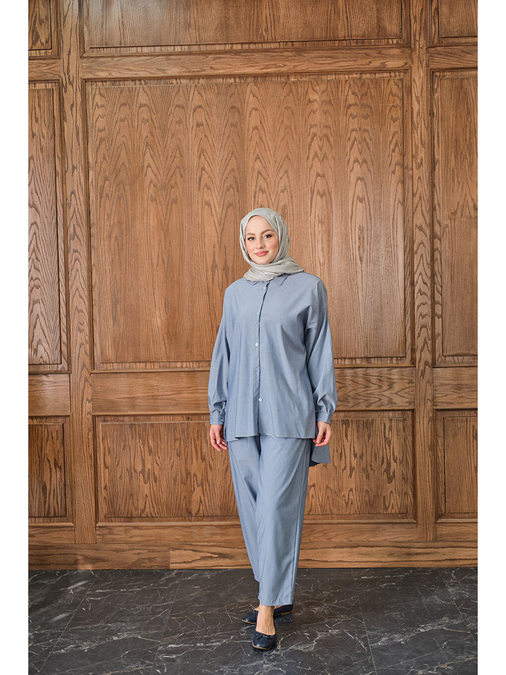 Kadın Gömlekli Takım Mavi-1