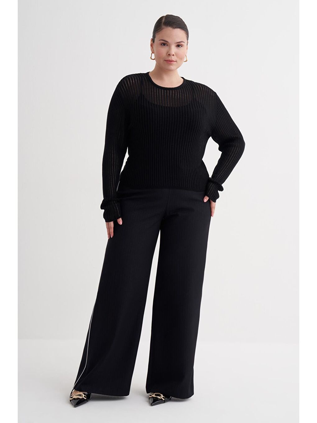 Siyah Transparan İnce Triko Bluz-2