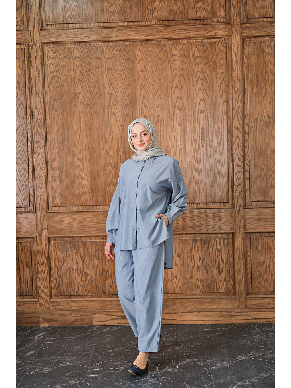 Kadın Gömlekli Takım Mavi-2