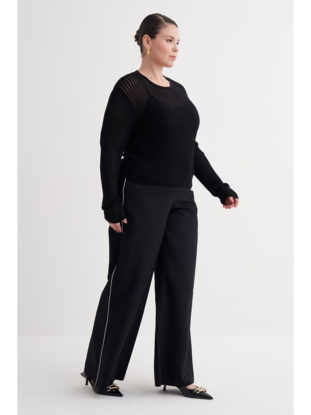 Siyah Transparan İnce Triko Bluz-3