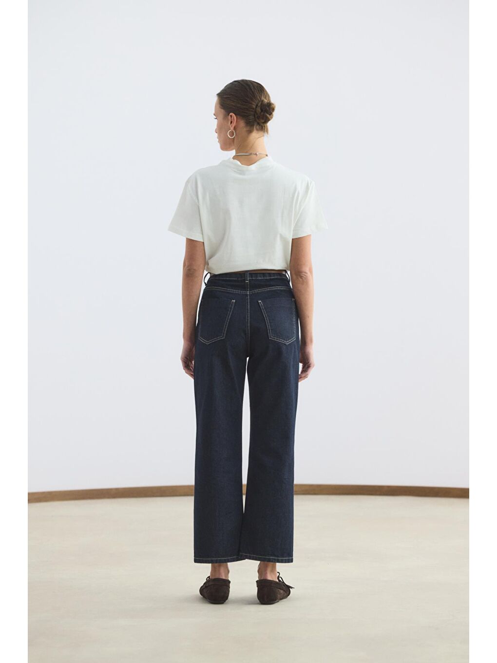 Yüksek Bel Düz Paça Jean Pantolon Koyu Mavi-6