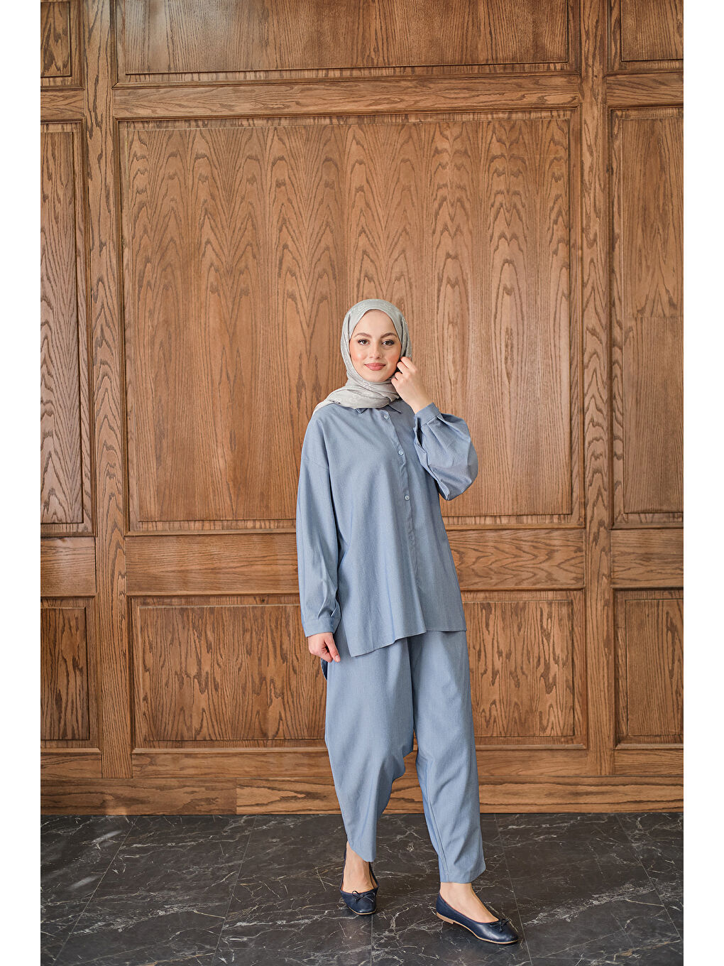 Kadın Gömlekli Takım Mavi-3
