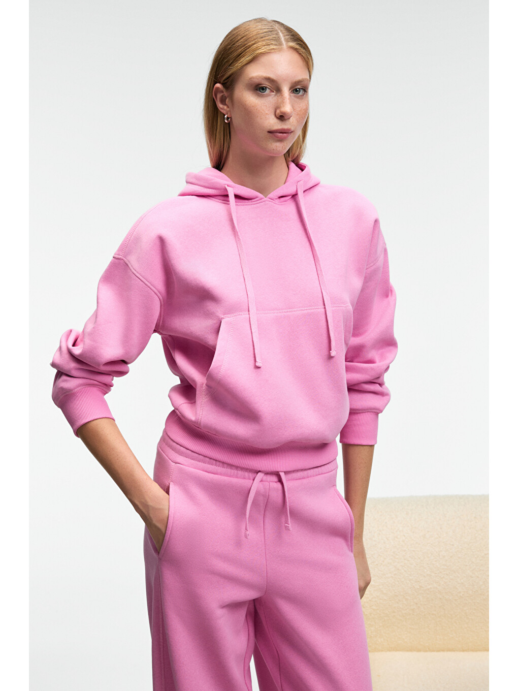 Selene Kadın Kapüşonlu Kangru Cepli Regular Fit Pembe Sweatshirt-2