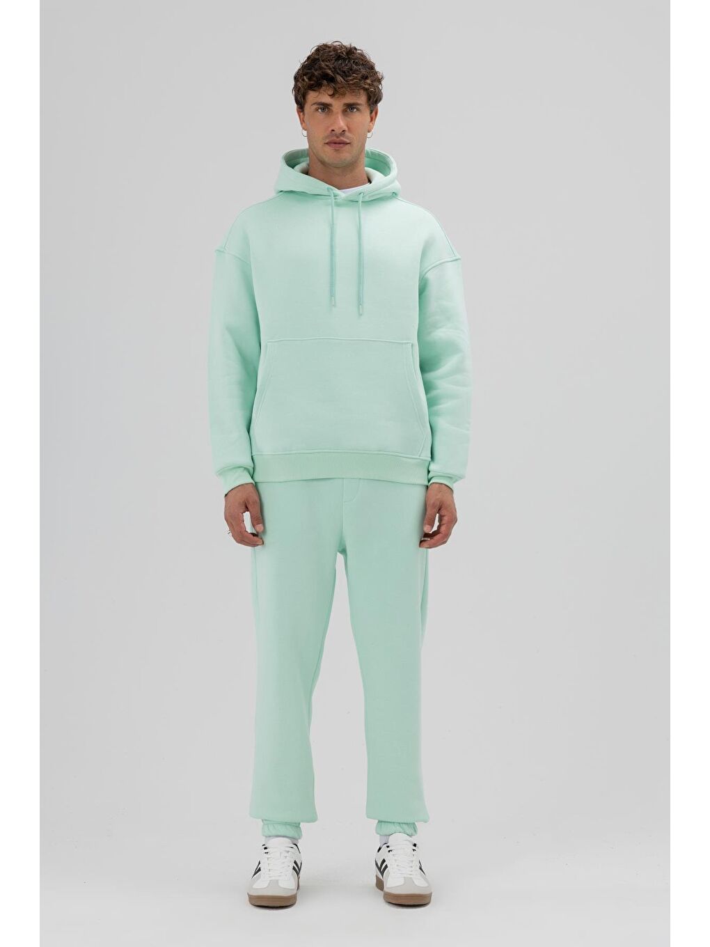 Yeşil Basic Oversize Kapüşonlu Sweatshirt Mint