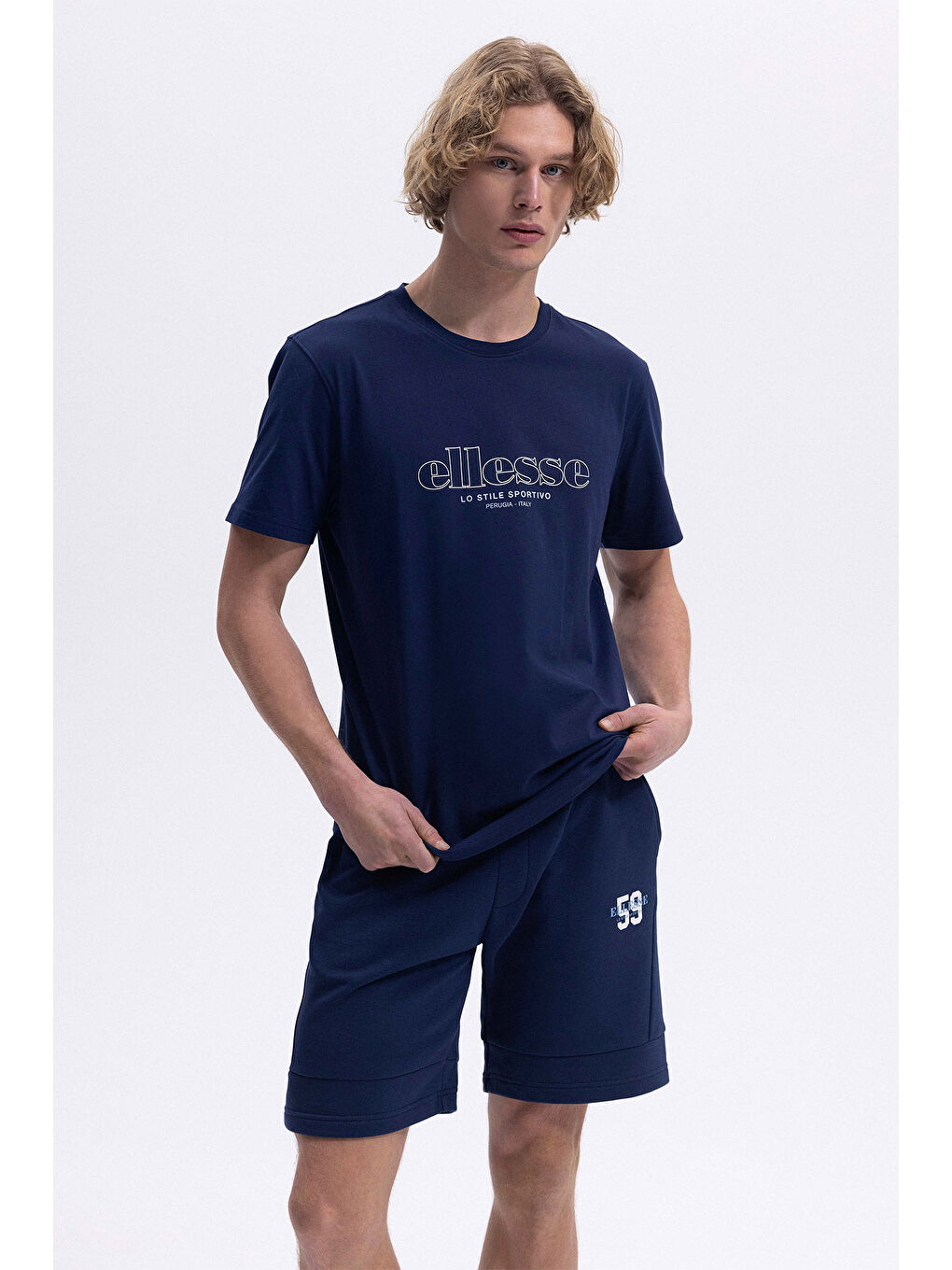 Lacivert % 100 Pamuk Regular Fit Bisiklet Yaka Logo Baskılı T Shirt EM451-NV-1