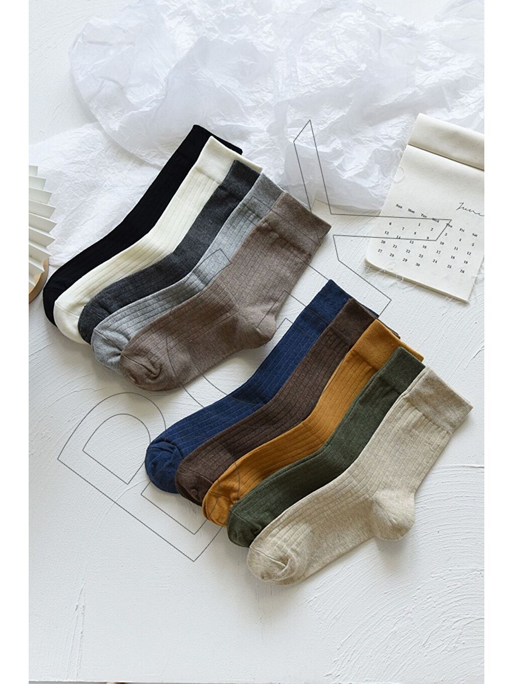 Karışık Unisex 10 Çift Renkli Mevsimlik Çorap-1