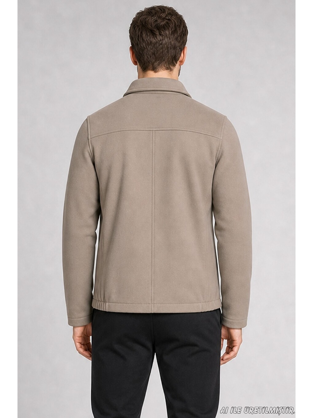 Ekru Erkek Oversize Fermuarlı İçi Kapitoneli Kaşe Ceket-4