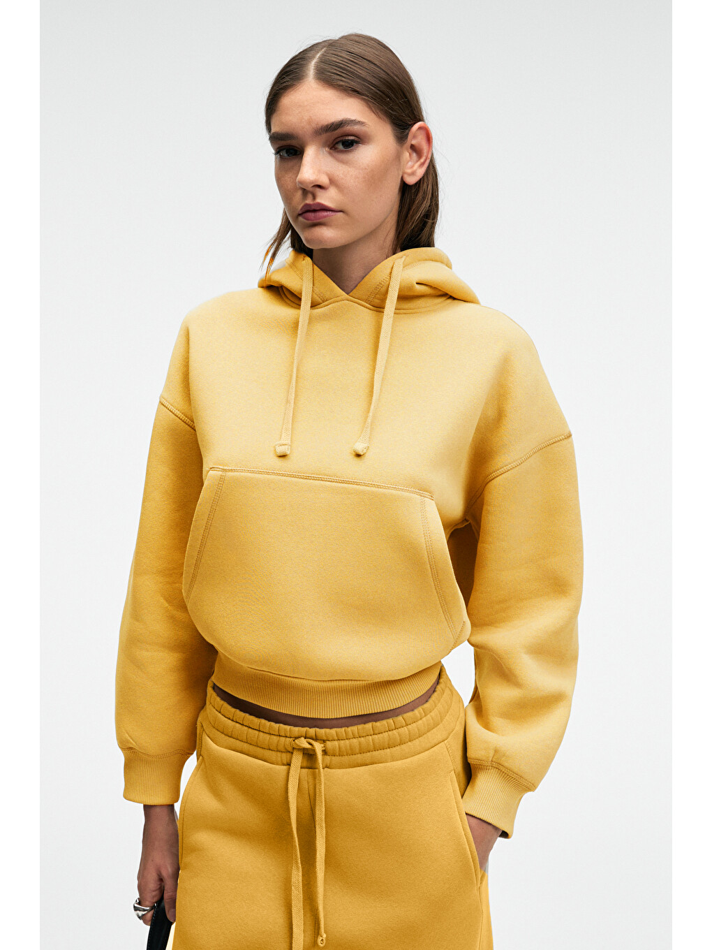 Selene Kadın Kapüşonlu Kangru Cepli Regular Fit Sarı Sweatshirt-3