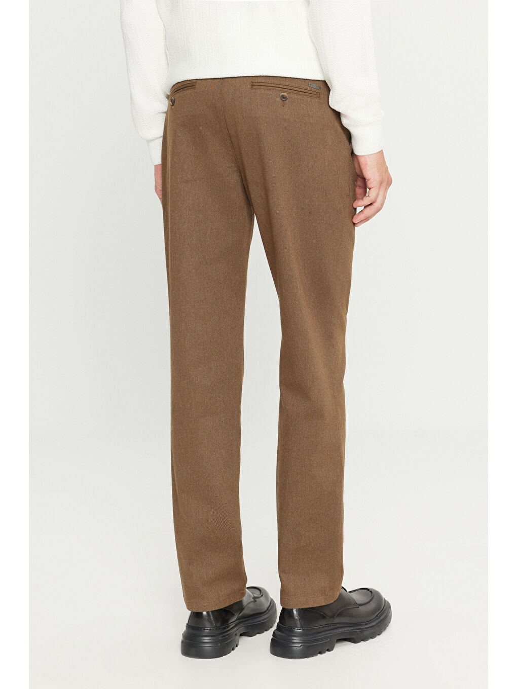 Kahverengi Erkek Açık Kahve Pamuklu Regular Fit Normal Kesim Diagonal Desenli Yan Cepli Esnek Casual Pantolon-4