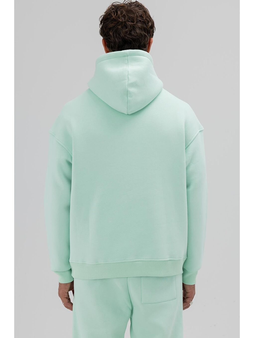 Yeşil Basic Oversize Kapüşonlu Sweatshirt Mint-4