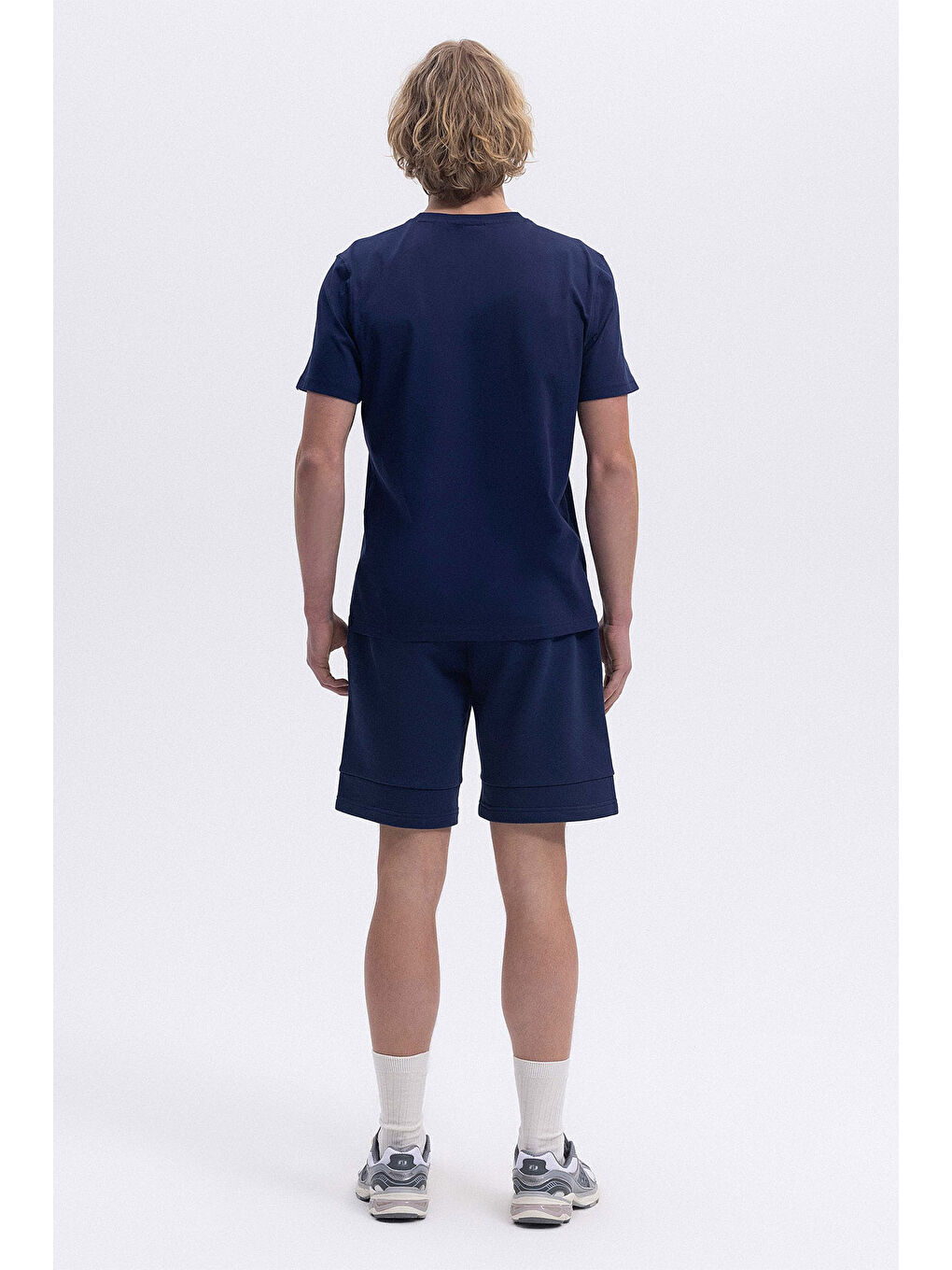 Lacivert % 100 Pamuk Regular Fit Bisiklet Yaka Logo Baskılı T Shirt EM451-NV-3