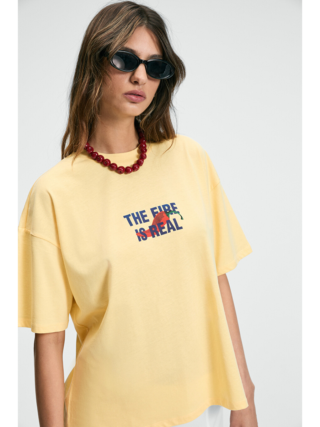 Sarı CASSIANE Kadın Bisiklet Yaka Kısa Kollu Ön Ve Arka Baskılı Regular SARI T-Shirt-1