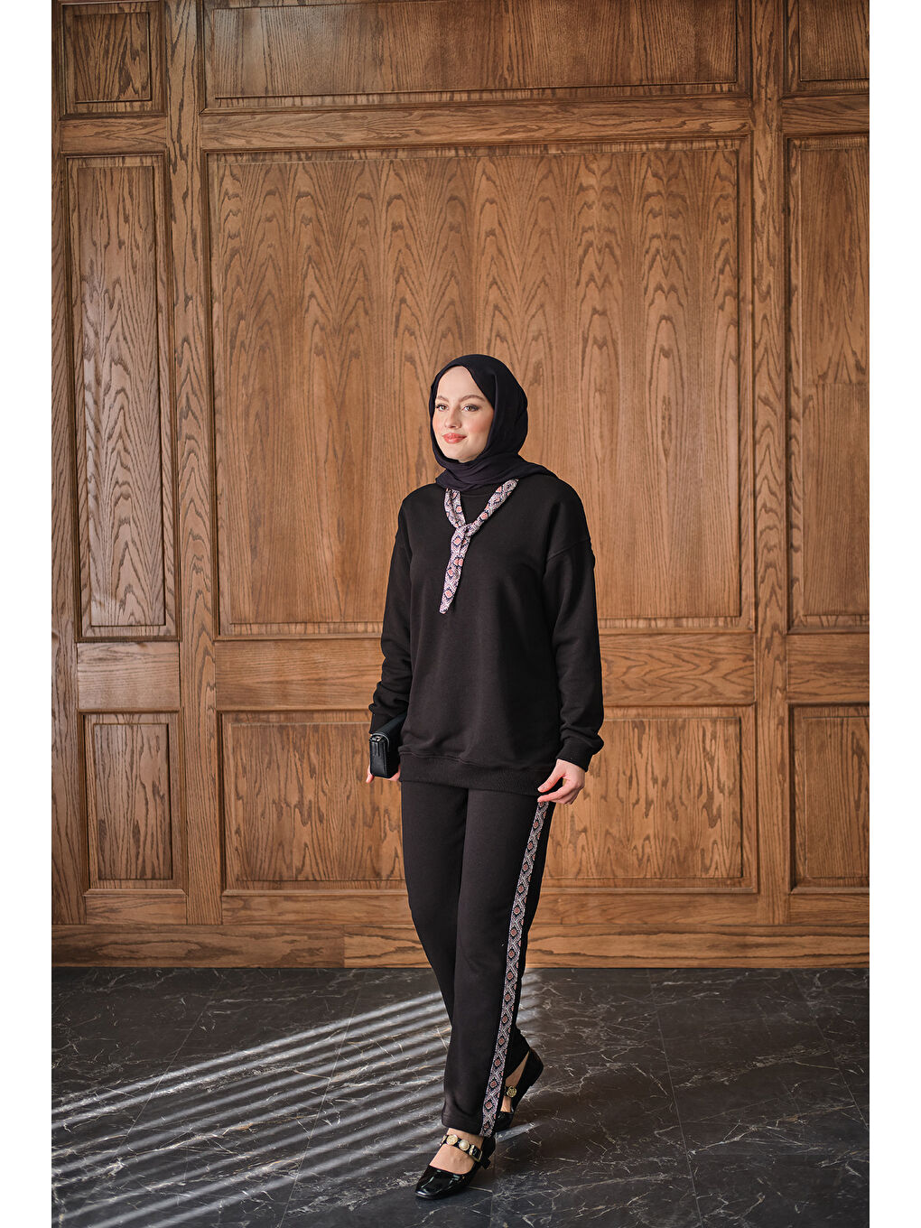 Kadın Fularlı İkili Takım Siyah-2