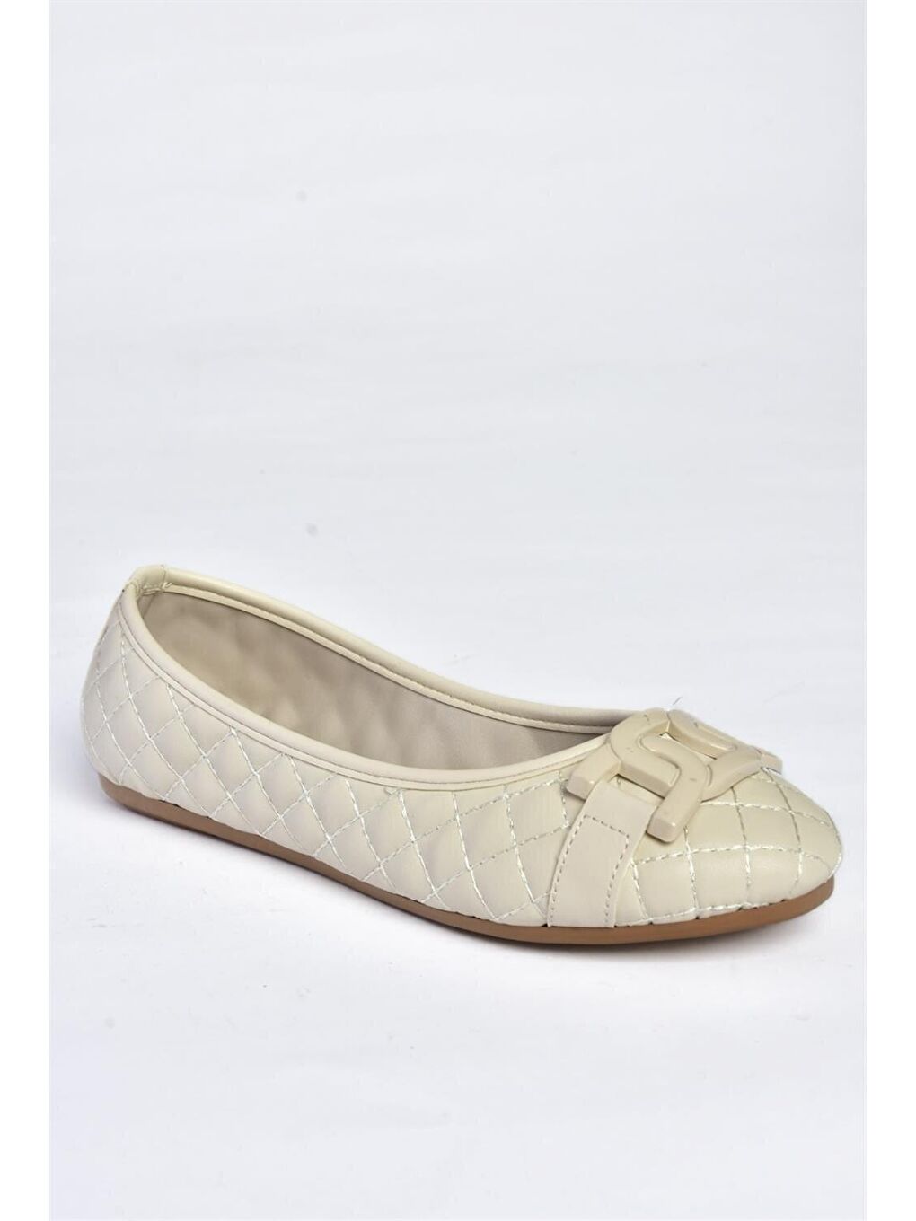 Fox Shoes P250005209 Bej Kapitone Tokalı Günlük Kadın Babet - 4