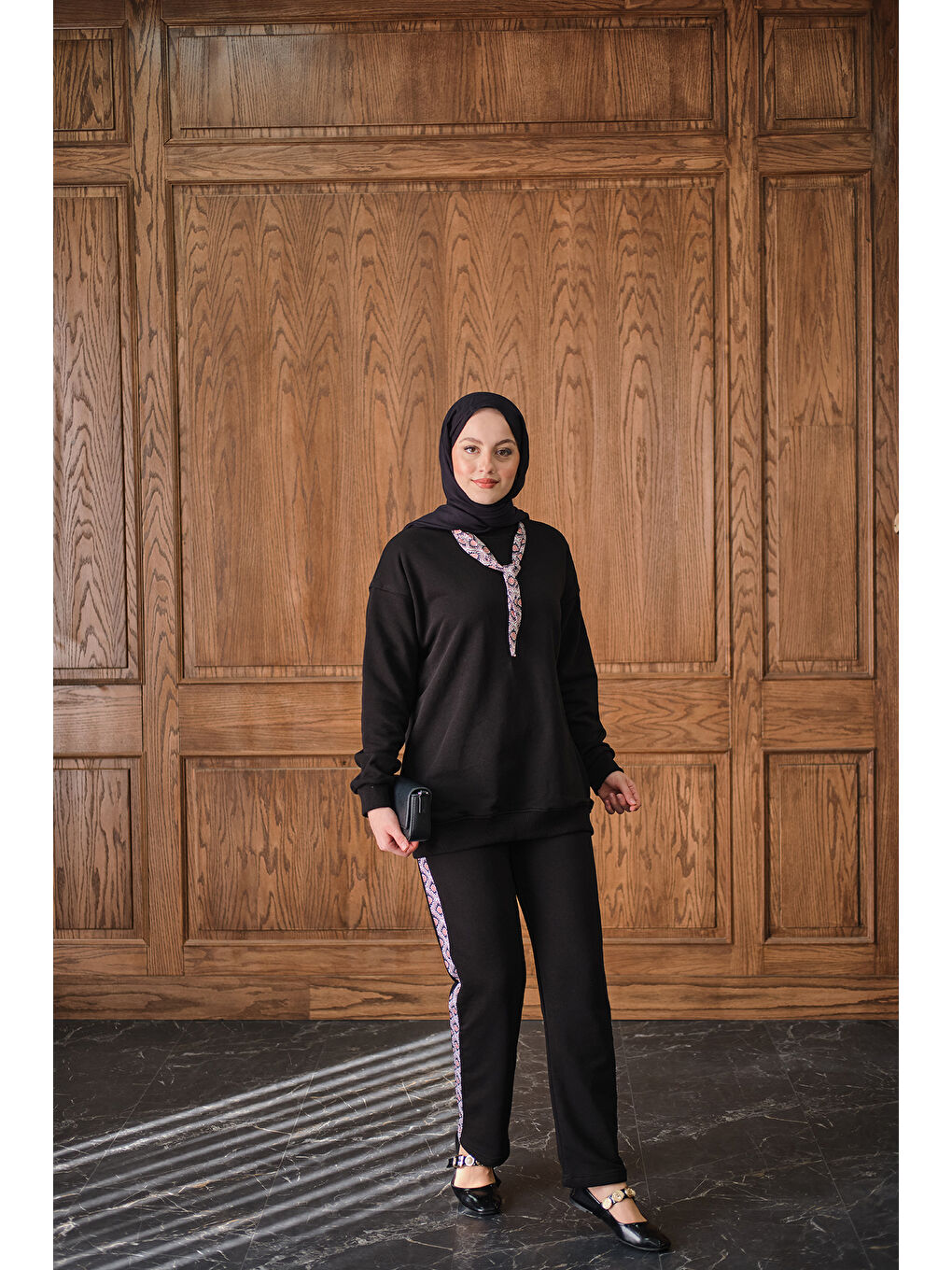 Kadın Fularlı İkili Takım Siyah-3