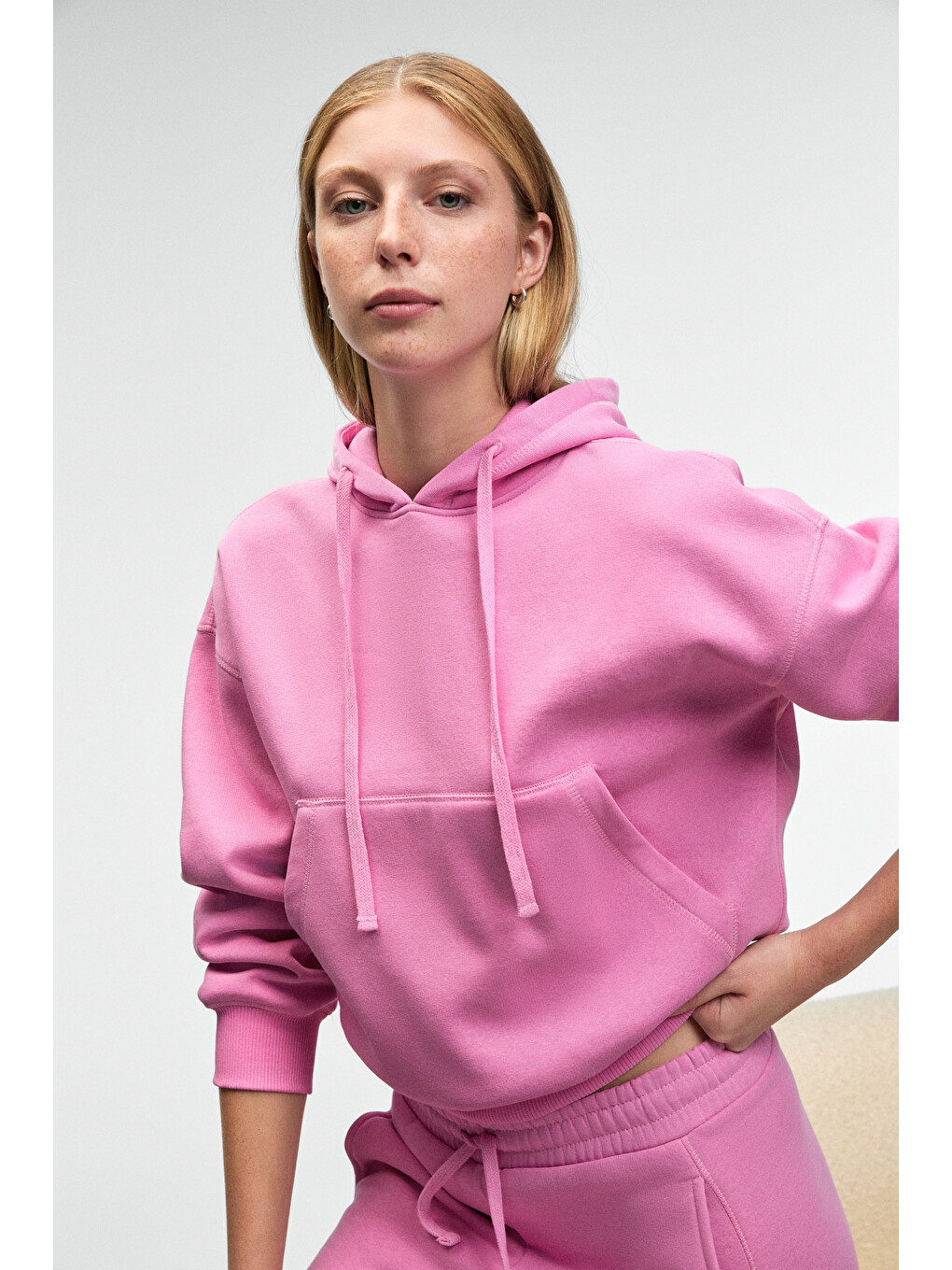 Selene Kadın Kapüşonlu Kangru Cepli Regular Fit Pembe Sweatshirt-3