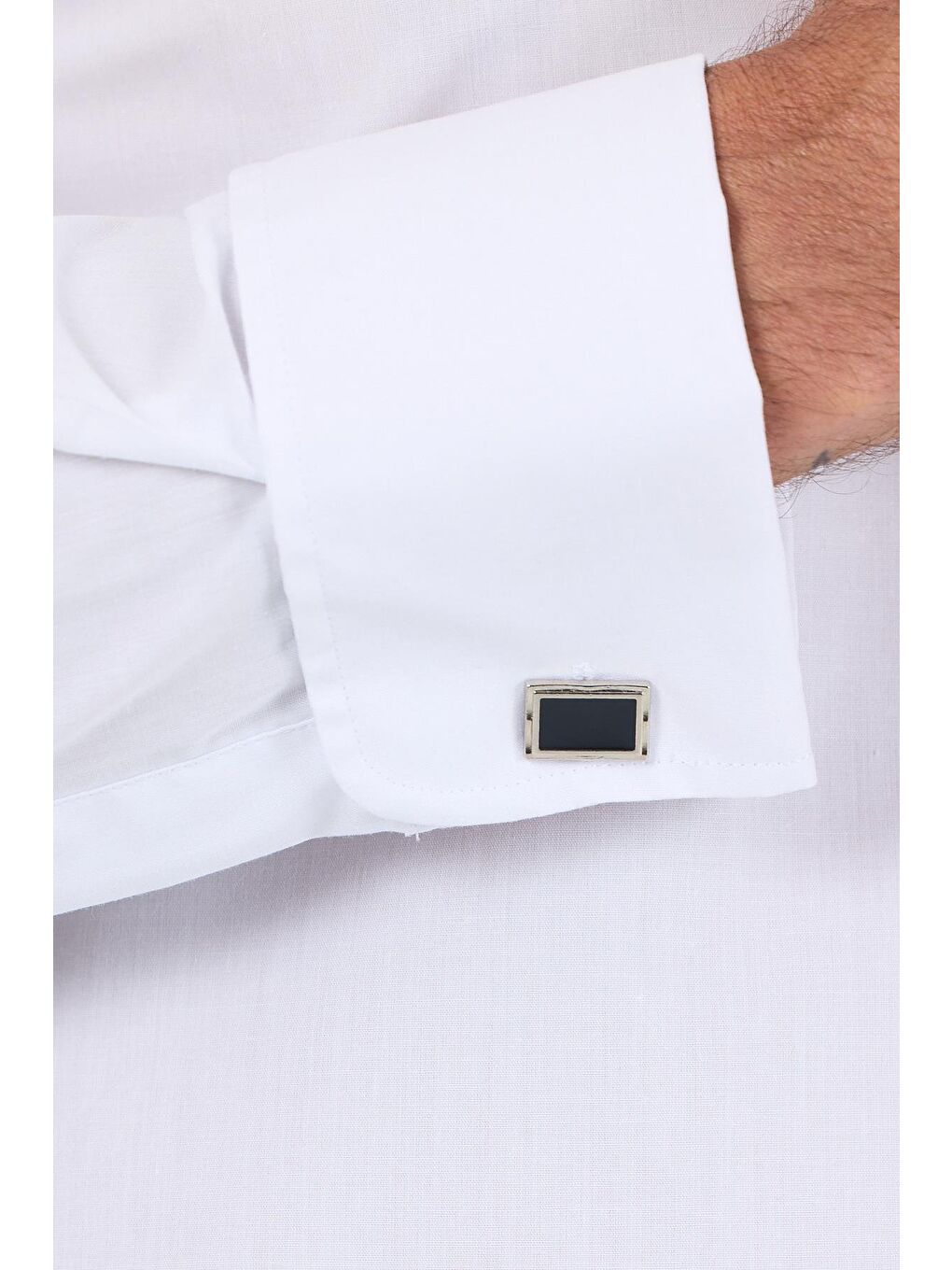 Beyaz Uzun Kol Düz Sert Yaka Cepsiz Pamuklu Basic Slim Fit Gömlek 1004250059_600-3