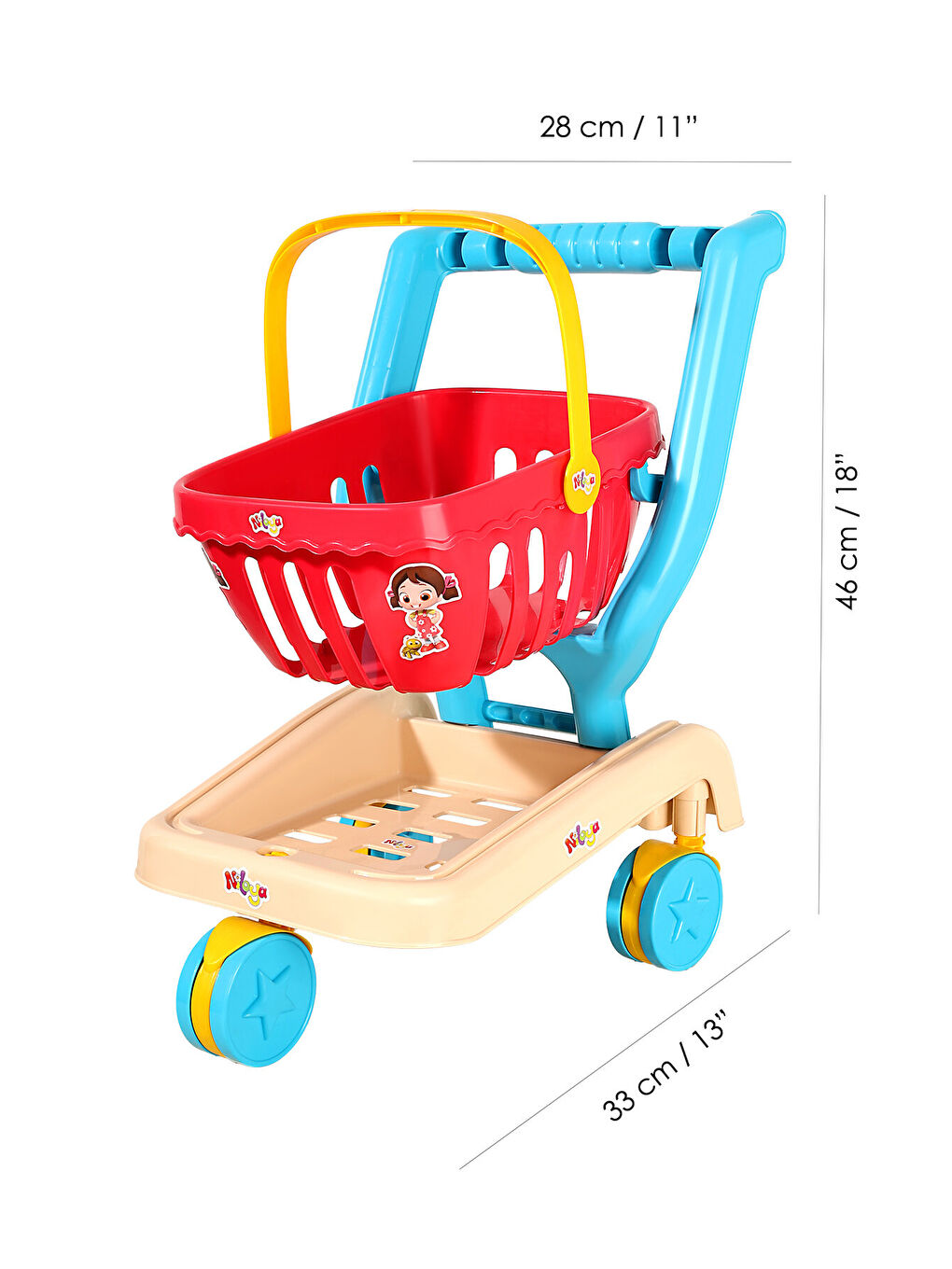 12 Parça Niloya Market Arabası - Oyuncak Meyve Sebze Atıştırmalık Çıkarılabilir Alışveriş Sepeti-5