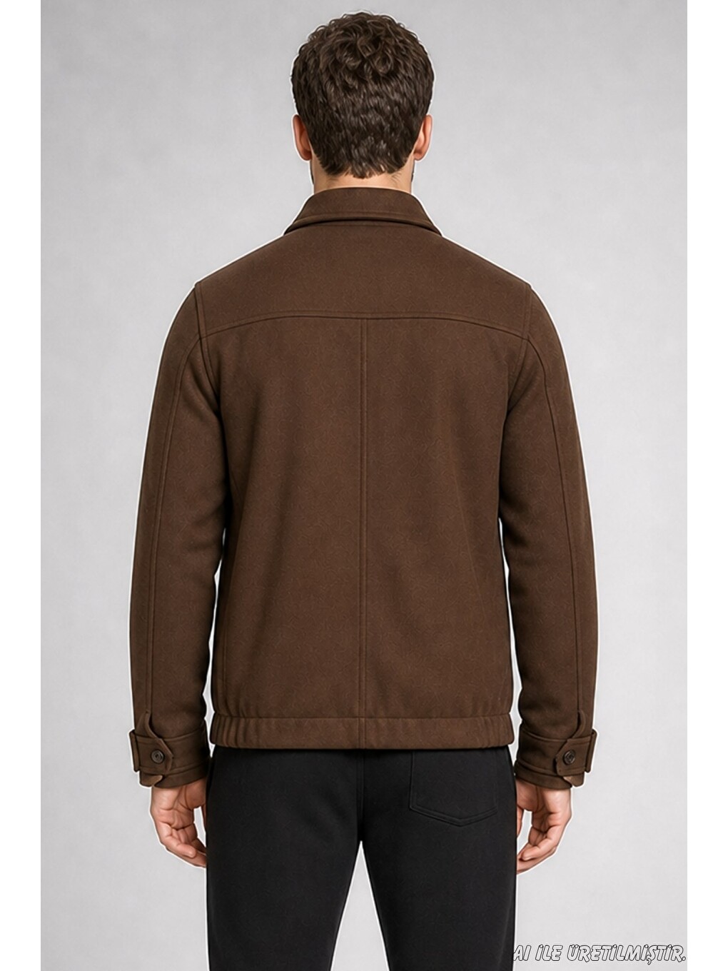 Kahverengi Erkek Oversize Fermuarlı İçi Kapitoneli Kaşe Ceket-4