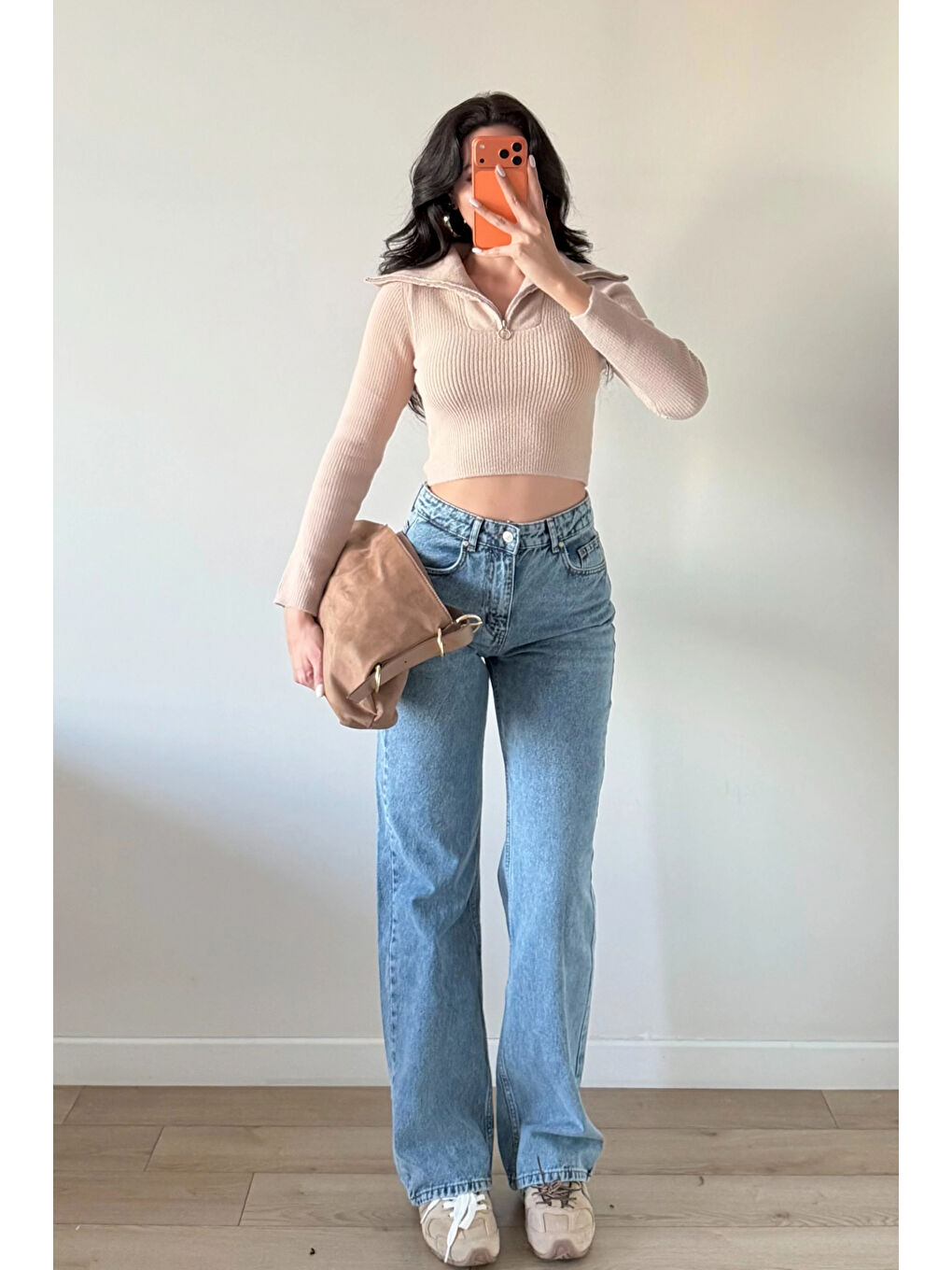 Kadın Bej Crop Kazak 1014-2022-1