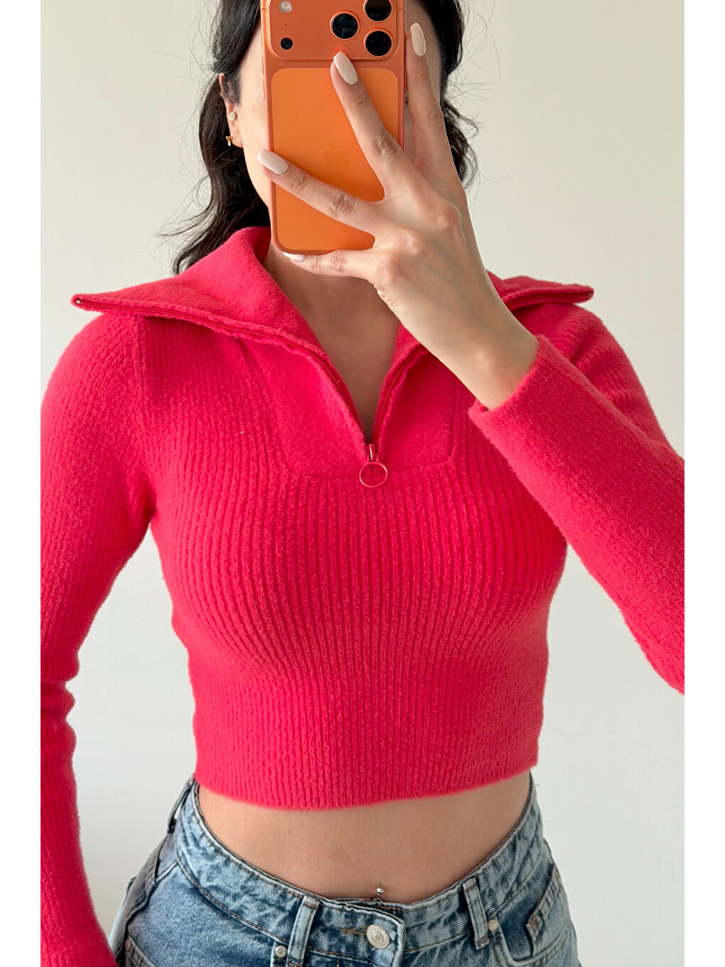 Kadın Fuşya Crop Kazak 1014-2022-1