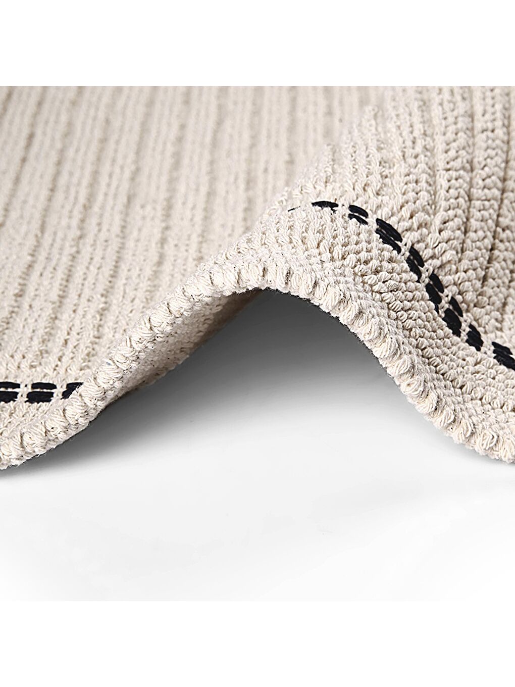 Nice Doğal Pamuklu 2'li Banyo Paspas Seti 60X100+50X60 Cm - Ekru/Siyah-1